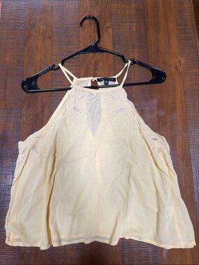 Kendall & Kylie Pale Yellow Embroidered Halter Tank Top